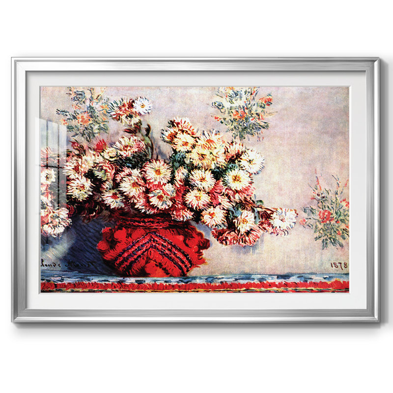 Still Life Chrysanthemums, reproduction d'art encadrée, Argent, H 27 po x l 39 po x P 1,5 po