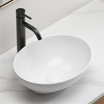 16" X 13" X 5.5" White Oval Ceramic Countertop Bathroom Vanity Vessel Sink