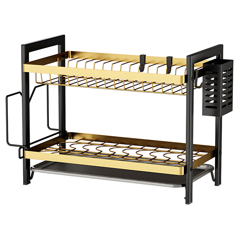Over Sink Dish Drying Rack With Utensil Holder And Drainboard, Kitchen Countertop Organizer For Plates Bowls Cups And Cutlery