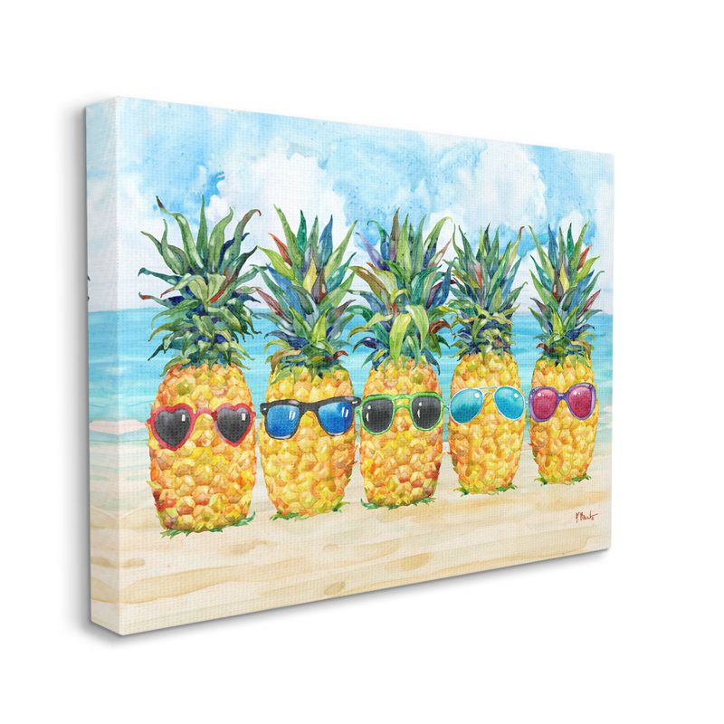 Ba-064 - Ananas et lunettes de soleil encadrés par Paul Brent, Giclée encadrée noir minuit, H 24 po x l 30 po x P 1,5 po