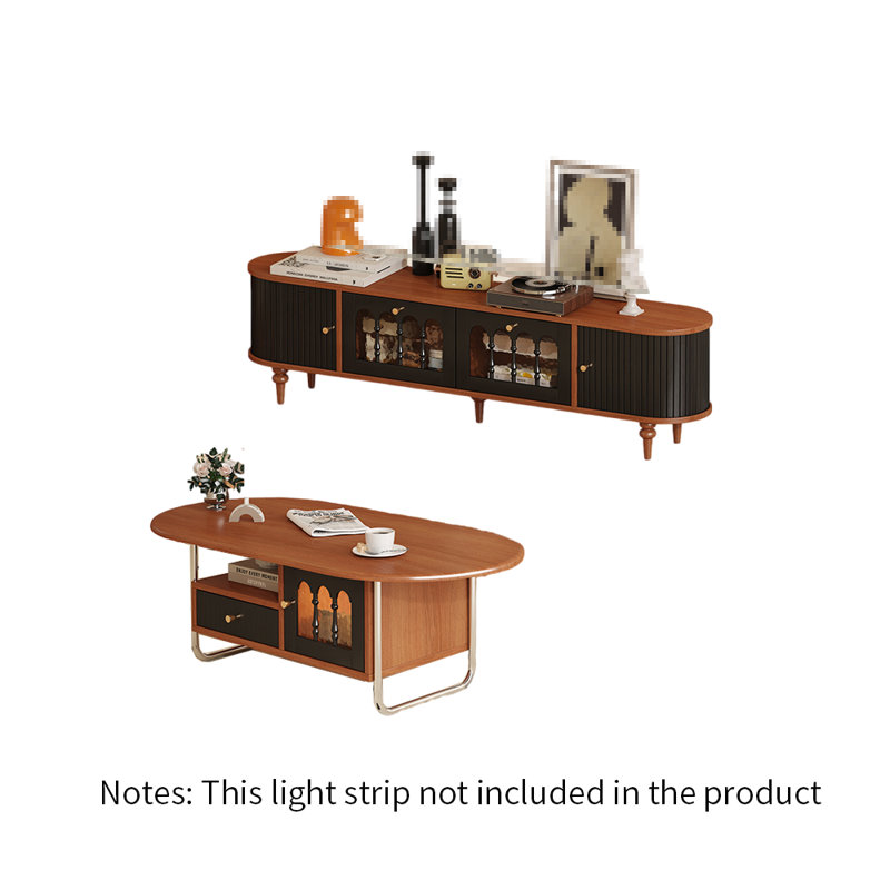 Meuble télé avec table basse style rétro français, Brun foncé