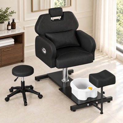 Hydraulic Pedicure Chair with Adjustable Stool & 360° Rotation Hydraulic Pedi Chair Station -Black
