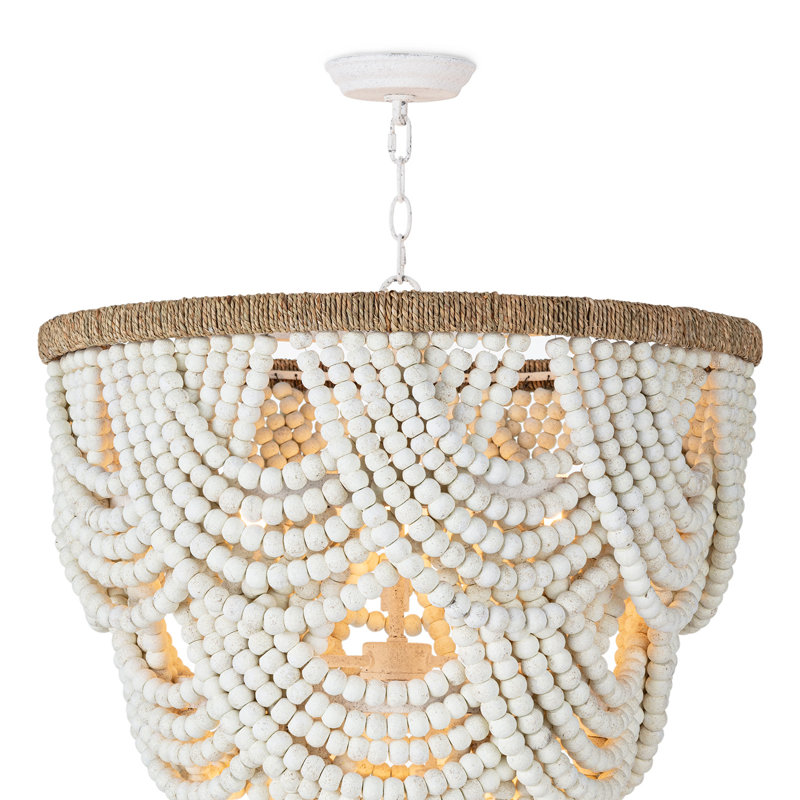 Wood Bead Chandelier, White