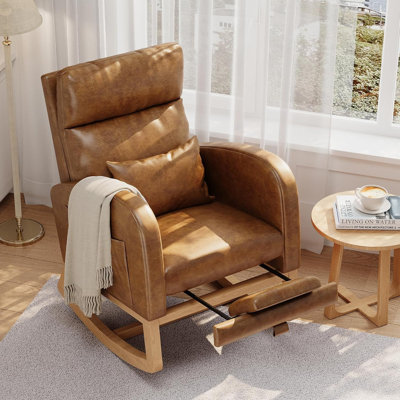 Rocking Chair, Modern Nursery Glider Chair with Side Pockets and Pillow, Rocker Chair for Living Room, Bedroom & Nursing Room by Ebern Designs