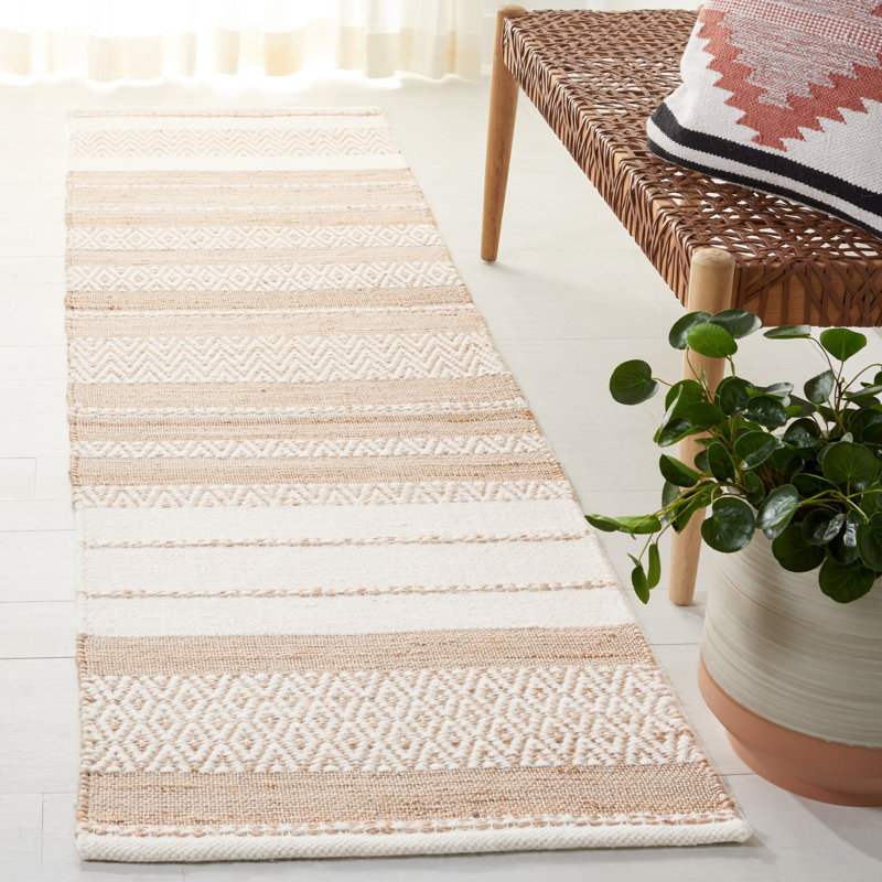 Jekia Hand Woven Jute, Wool Striped Rug, Runner 2'3" x 8'