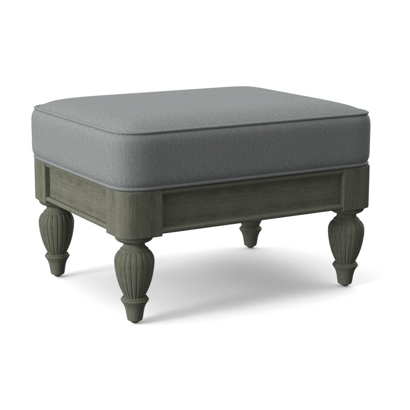 Grand View Ottoman, Light Blue Performance Fabric; 0851-55, Antique Black Finish