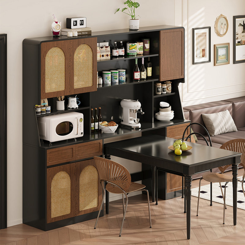 Buffet noisette + bois manufacturé noir + verre, H 78,74 po x l 78,74 po x P 15,75 po