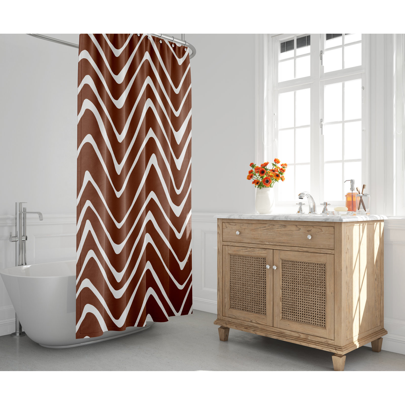 Polyester Shower Curtain, Terracotta/White