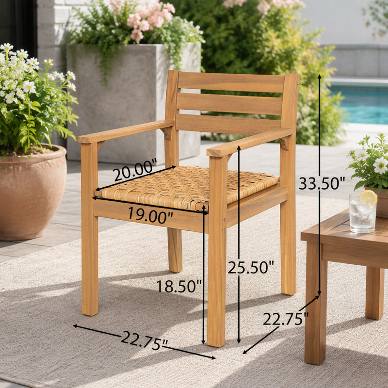 Ensemble de 2 chaises de salle à manger d'extérieur en bois d'acacia avec assises tressées
