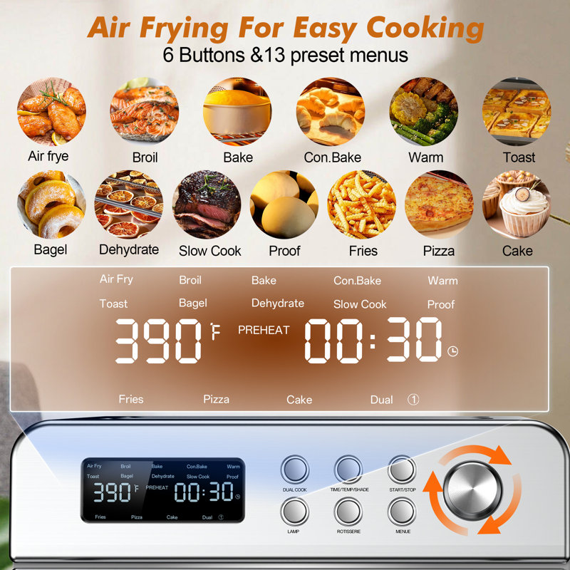 13-in-1 Digital Air Fryer Convection Toaster Oven 1600w In Stainless Steel With Rotisserie, 6-slice Capacity