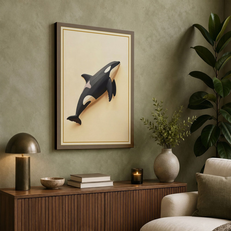 Killer Whale in Motion Coastal - Wrapped Canvas, 30x20 - 76.2 x 50.8 cm, Teal Border