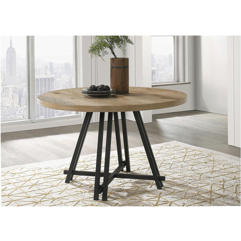 Tate Oak Finish 47" Round Dining Table with Metal Base