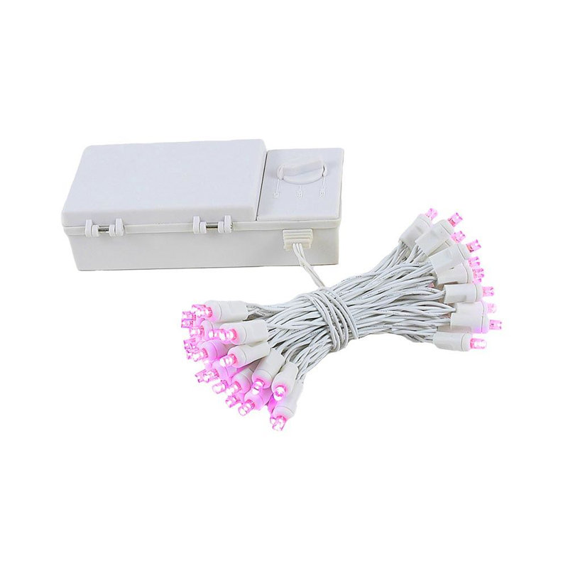 Ashfield Outdoor 50 - Bulb 4'' Battery Powered LED Wide Angle LED String Light, Pink, White