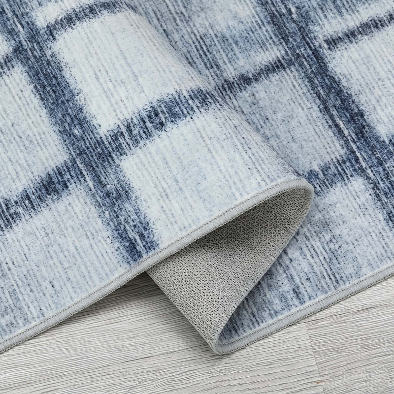 Tapis écossais lavable à la machine avec envers antidérapant, Blue, 9 x 12 pi