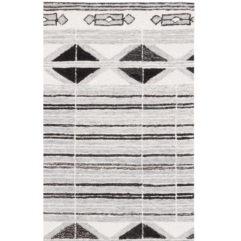 Sudip Hand Tufted Wool/Cotton Geometric Rug in Gray/Ivory, Square 6'