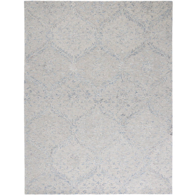 Earlville Damask Handmade Tufted Wool Grey/Blue Area Rug, Rectangle 8' x 10'