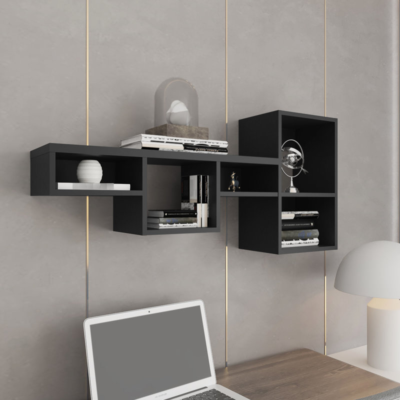 Tablette murale Black Cube 7, 47 po de largeur - et rangement efficace pour le salon, la chambre à coucher, le bureau à domicile, la cuisine robuste, la pièce