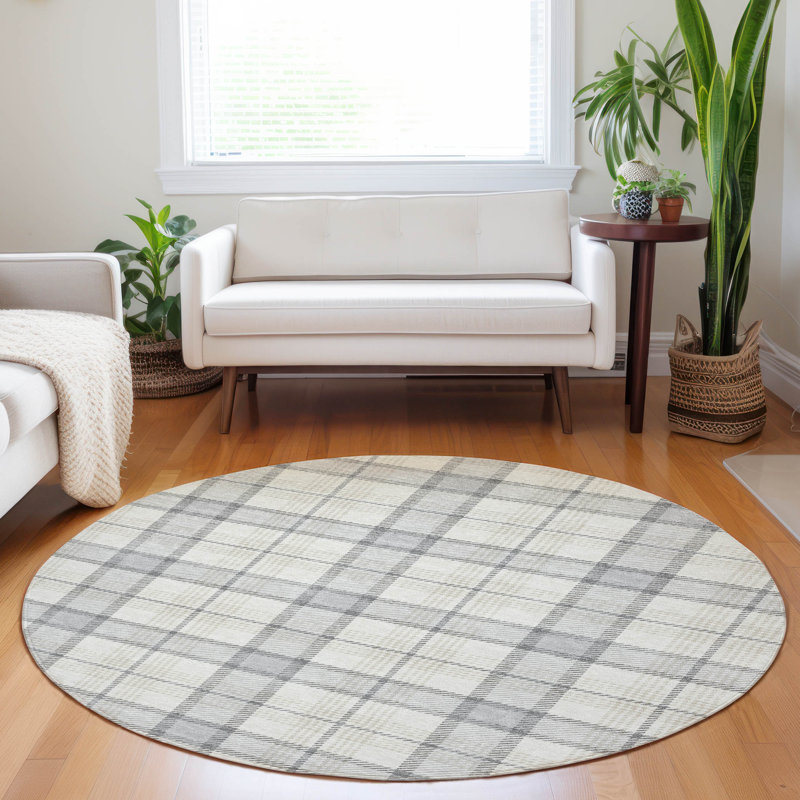 Silver Round Synthetic Machine Washable 8' Area Rug