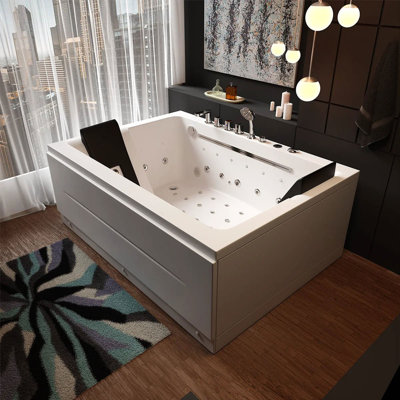 Baignoire tourbillon en acrylique 71 po pour 2 personnes avec chauffeur en ligne, massage à air, baignoire spa d'angle à DEL blanche et panneau d'ordinateur 71 po