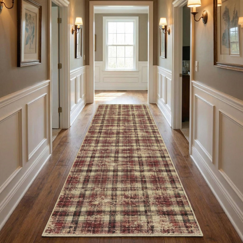 Rectangle Striped Area Rug, Red, 80*150cm