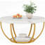 Table basse en bois à 2 niveaux avec tablettes de rangement-136429073