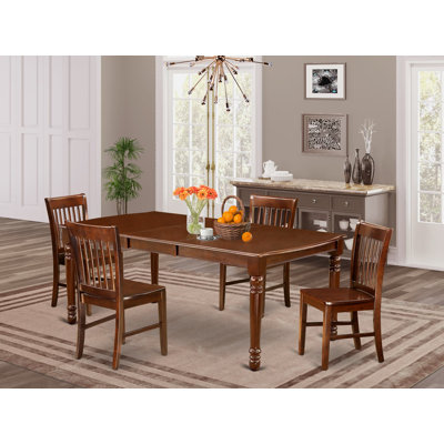 Ensemble de table de salle à manger 5 pièces pour 4 personnes comprenant une table de cuisine rectangulaire avec rallonge papillon et 4 chaises de salle à manger, 42 x 78 pouces, acajou