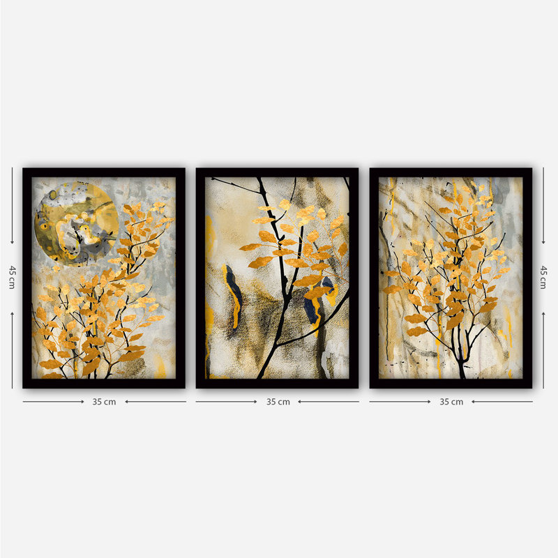 Ensemble de 3 peintures élégantes encadrées décoratives, 13,8 x 17,7 pouces chacune | 100% panneau de fibres à densité moyenne avec cadre en plastique durable, épaisseur: 0,8 pouce | Parfait pour la décoration intérieure, le salon et l'esthétique de bureau