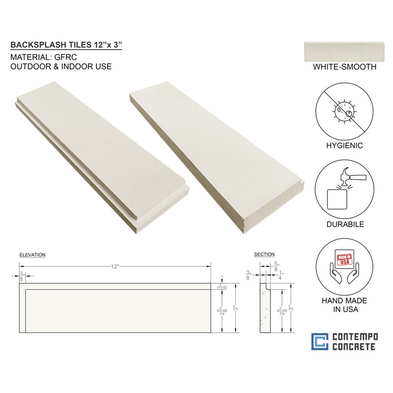 Carrelage mural en ciment 3 "x 12"