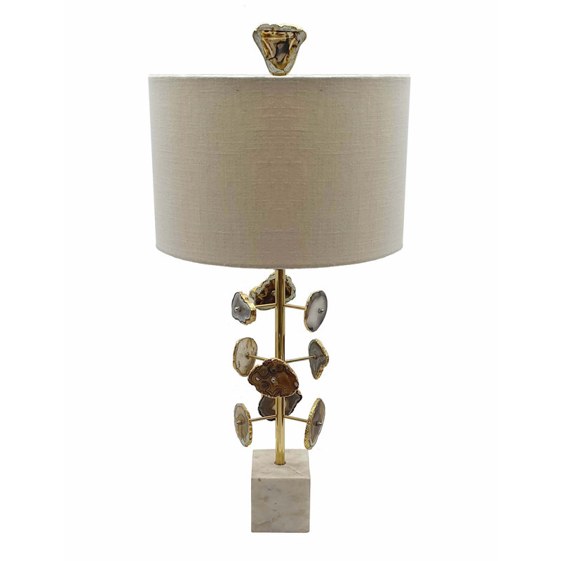 Lampe de table 14 po x 14 po x 28 po avec abat-jour en laiton et agate