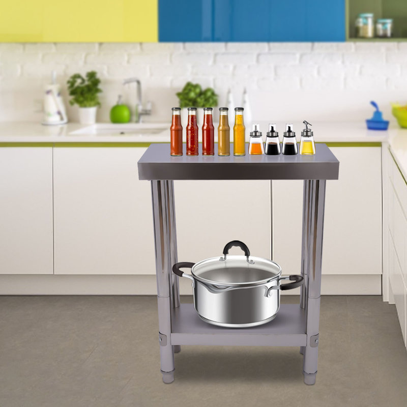 Table de travail double en acier inoxydable, H 33,46 po x l 11,81 po x P 23,62 po