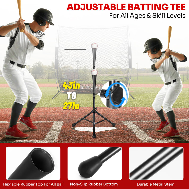 7' x 7' Baseball & Softball Practice Net with Adjustable Batting Tee and 100+ Ball Caddy