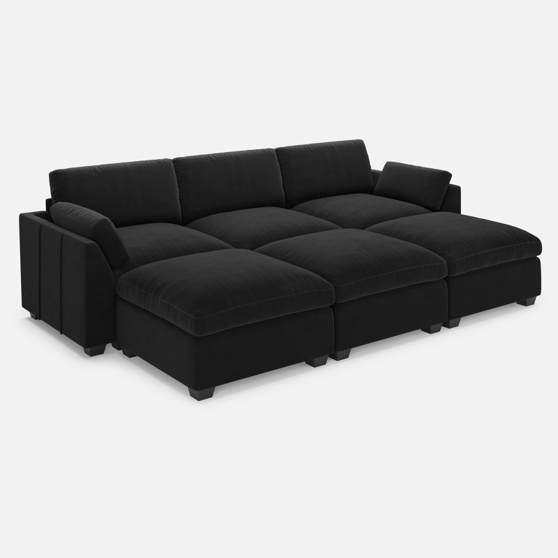 Canapé-lit modulaire en velours et moelleux avec coussins détachables, Velours noir