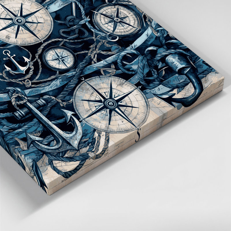 Art sur toile bleue, ancre de transport et symbole nautique, H 8 po x l 10 po