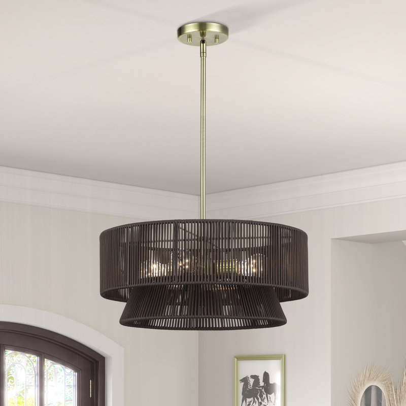 Aurea 4 Light Antique Brass Pendant Chandelier, Antique Brass, Brown