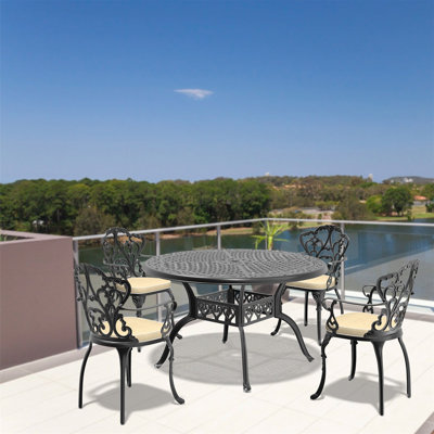 5-Piece Set Of Cast Aluminum Patio Furniture With Black Frame And Off-White Seat Cushions(Same Sku: W1710S00143)