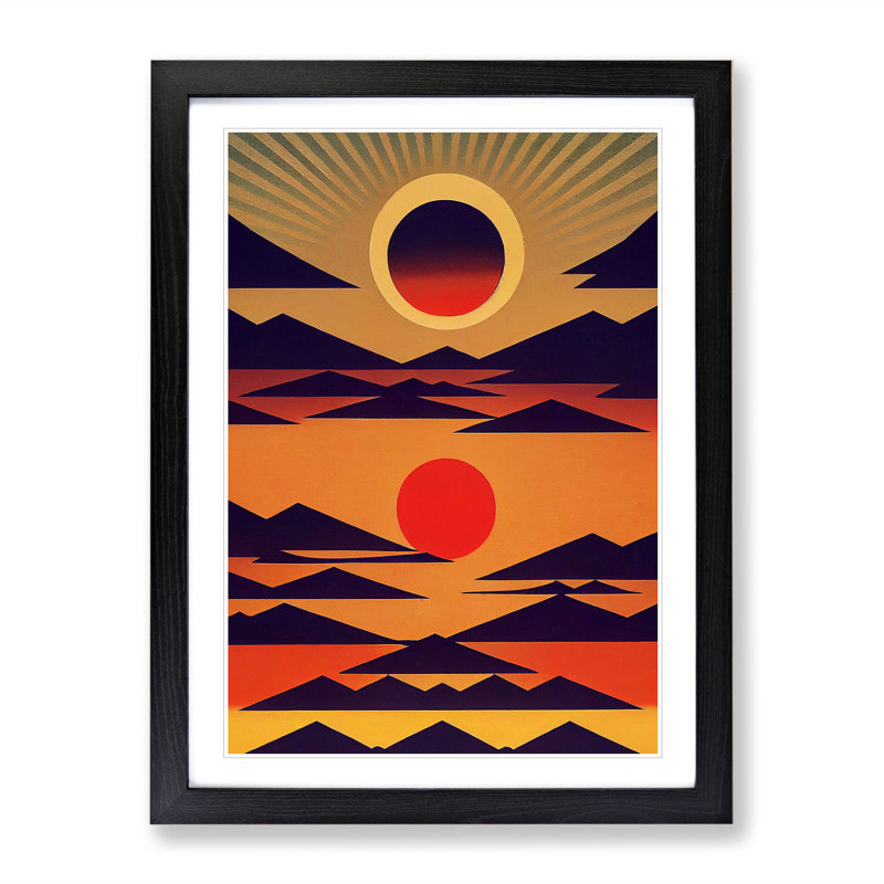 Abstract Sunset over Mountain No.3 - Framed Print, 34cm H x 25cm W x 2cm D, Black Framed