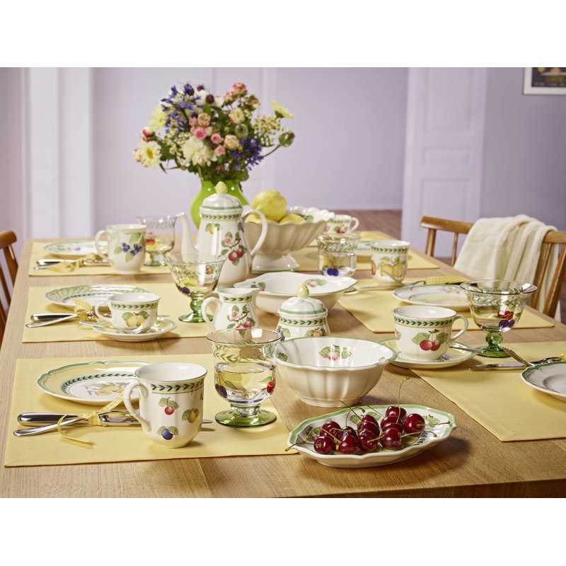 French Countryside Floral Pattern Round Saucer with Scalloped Edge