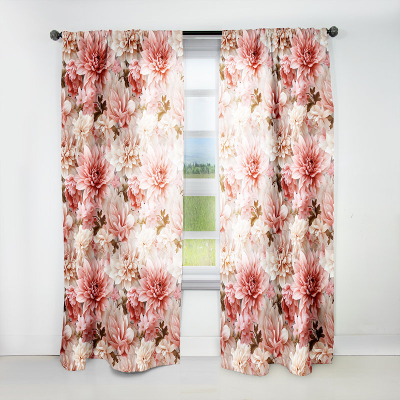 Pink And White Carnation Blossoming Grace - Floral Curtain Panels, 52" W x 95" L