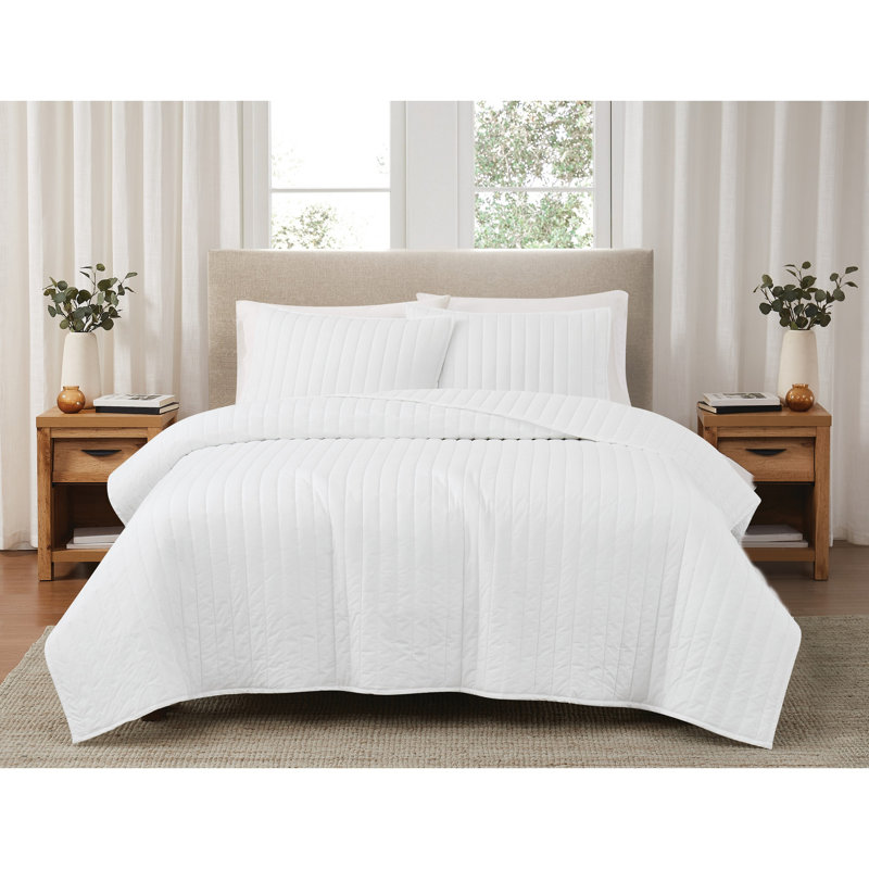 Ensemble de courtepointe standard en coton, Courtepointe double / grand + 2 taies décoratives, Blanc