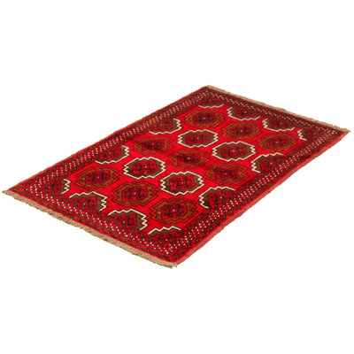 Tapis décoratif en laine rouge noué à la main des années 1980 3 pi 5 po x 5 pi 6 po Bertile
