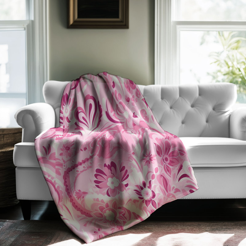 Blush Tile Blossoms - 1 pièce Sherpa Premium, Grand lit