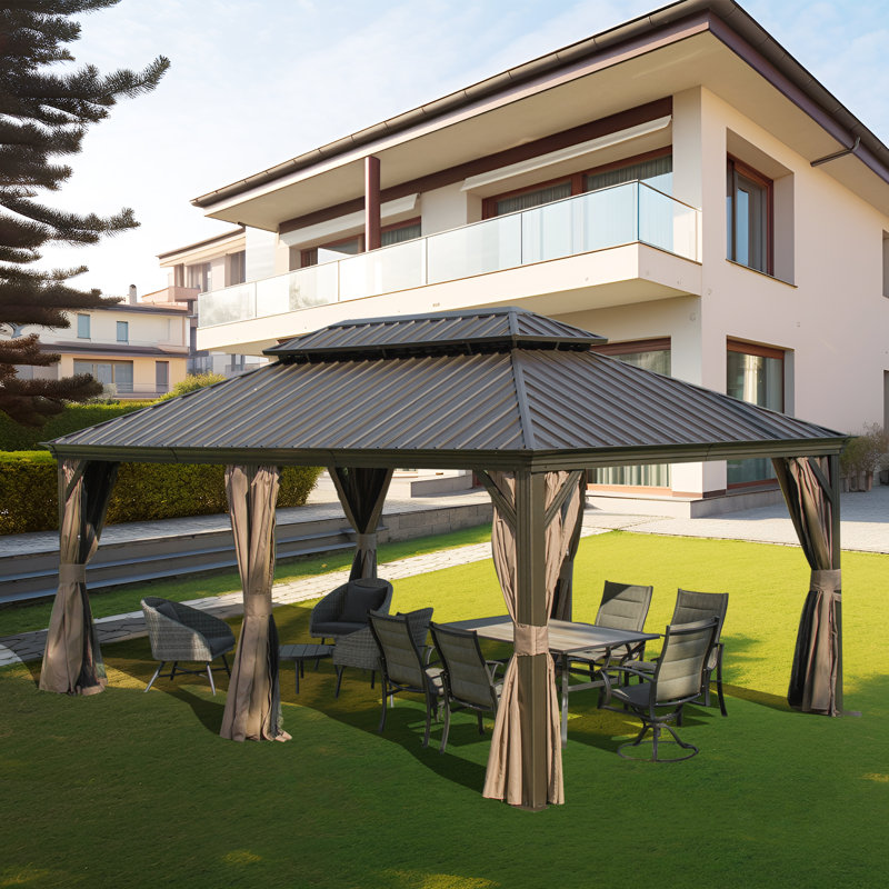 Calaro Aluminum Galvanized Steel Patio Gazebo with Double Roof, 18 ft x 12 ft