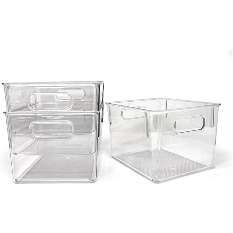 Isaac Jacobs 3-pack Medium Clear Storage Bins With Handles, Plastic Organizer For Home Or Fridge/freezer, Pantry And Kitchen Non-slip Container Set, Bpa Free, Food Safe (3-pack, Medium)