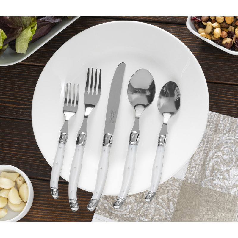 French Home Laguiole Stainless Steel Flatware Set, Service For 4 Pearl White, Pearl White