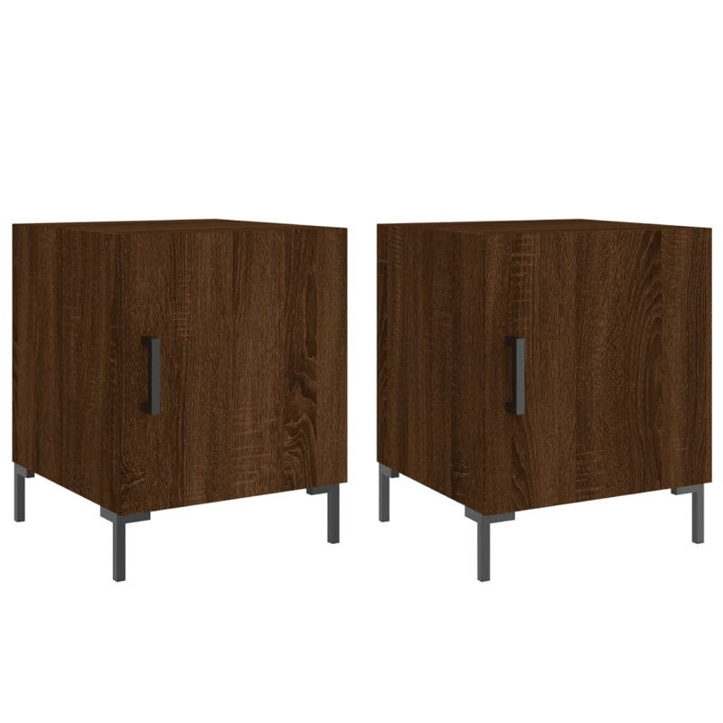 Menpal 40cm W Iron Bedside Table, Brown Oak