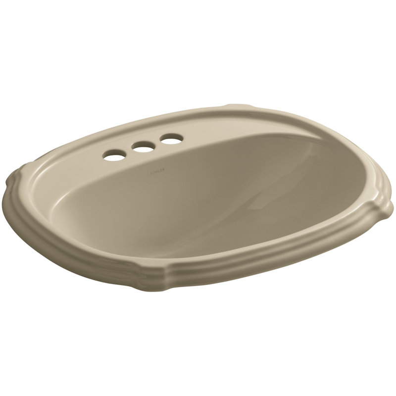 Portrait® 8 Degree Oval Drop-In Bathroom Sink with Overflow, Biscuit, 4'' Centerset