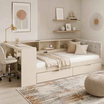 Twin Platform Bed with Storage Shelves, Drawers, and Charging Station