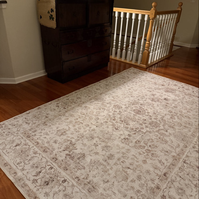 Area Rug With Non-Slip Backing - Beige, Rectangle 9' x 12'