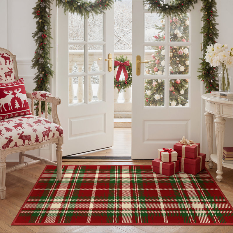 Tapis à carreaux lavable à la machine Christmas, Rectangle 3' x 5'