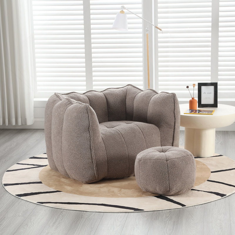 Sofas Upholstered Accent Chair with Ottoman, Black Chenille, 23.23" H x 38.58" W x 31.5" D
